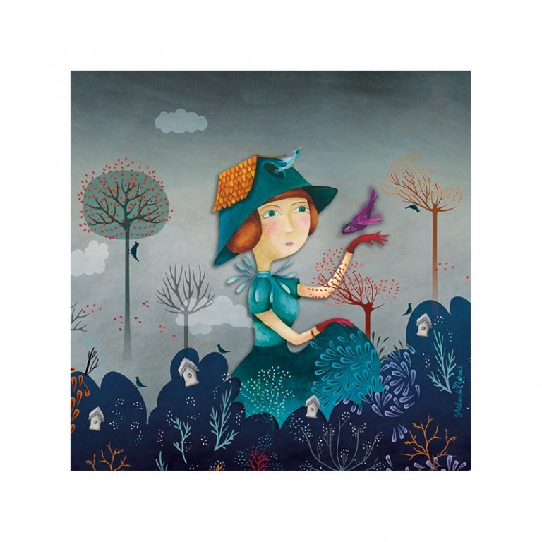 CARTE ET MICROFIBRE ILLUSTREE DAM'OISEAUX BLEU