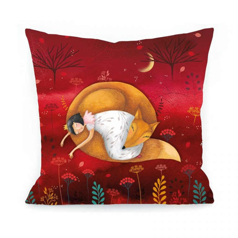 Coussin bois dormant avec renard 40x40cm