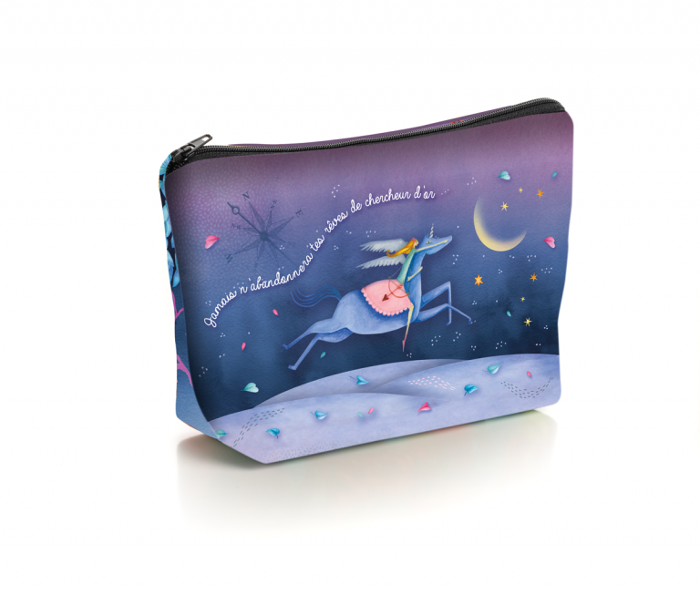 trousse à maquillage imprimé coeur de môme avec licorne et anges
