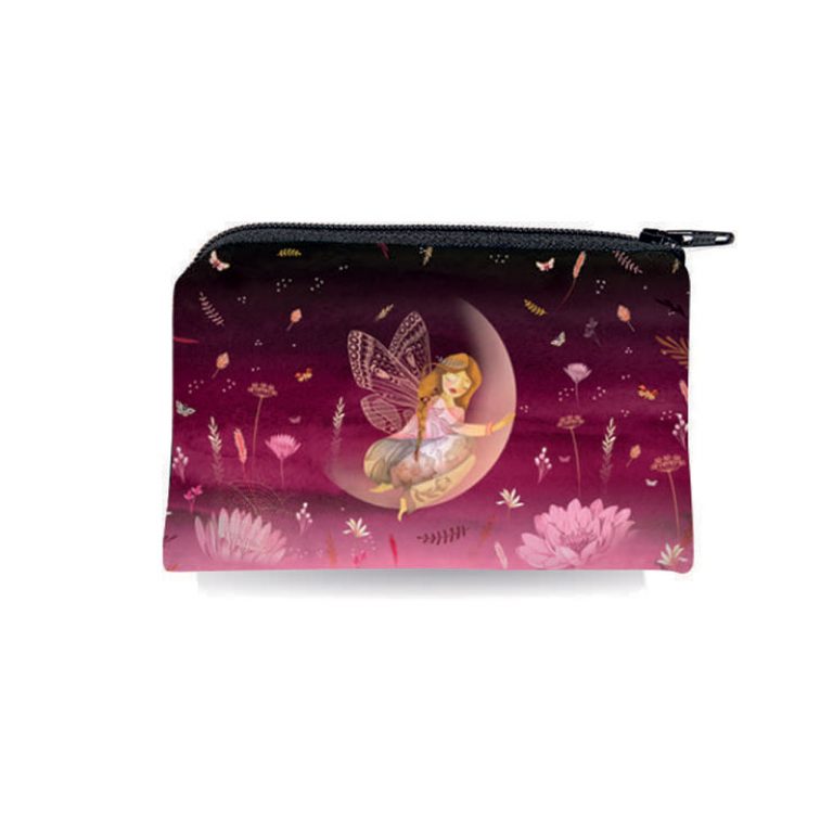 Porte monnaie fée avec des ailes sur une lune