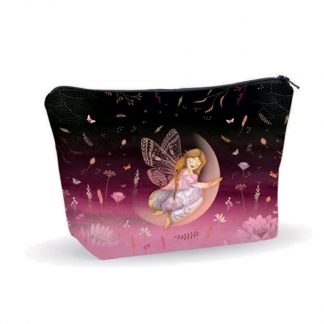 trousse de maquillage ailes de la sagesse illustrée d'une fée et imprimé recto verso en France sur velours