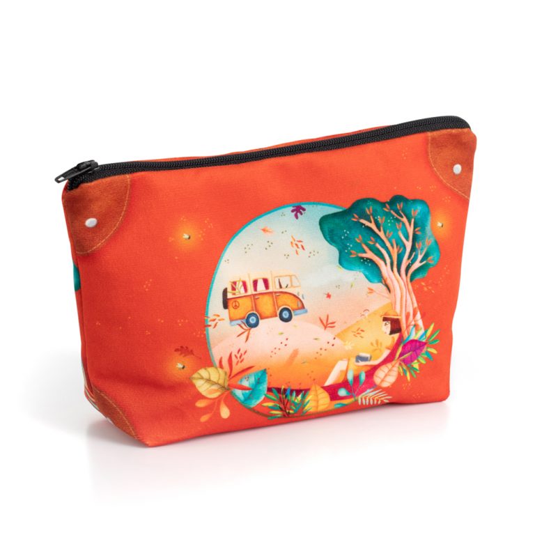 Trousse maquillage Rêver d'ailleurs Trousse à maquillage illustrée Van life et rêver d'ailleurs. Imprimée sur velours en France