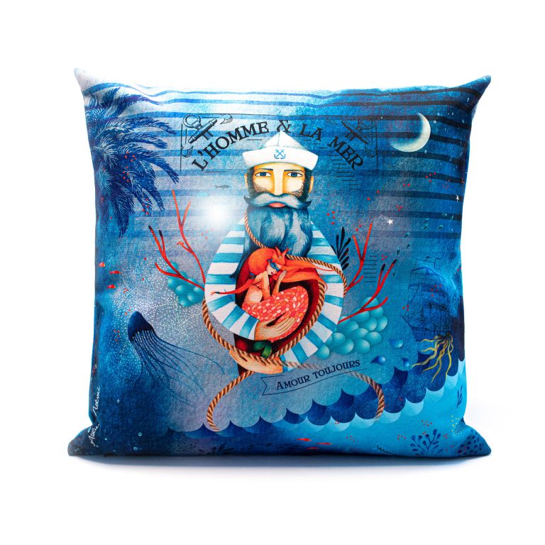 Coussin Chant des Sirènes Coussin imprimé marin et sirène 40x40cm