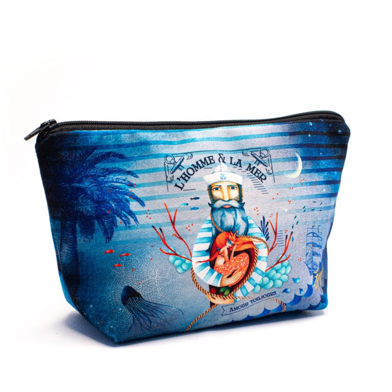 Trousse à maquillage sirène imprimée en France illustrée recto et verso