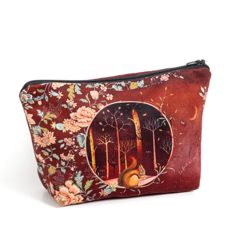 Trousse maquillage Ecureuil trousse de maquillage illustrée écureuil imprimée sur microfibre et illustrée en recto et verso